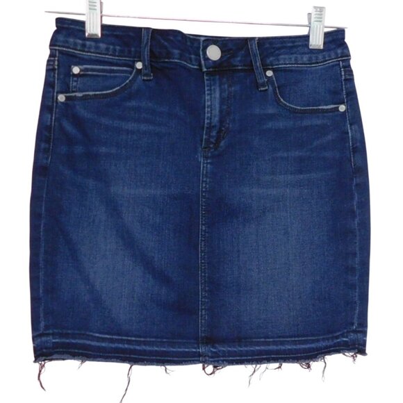 Articles Of Society Dark Wash Denim Mini Skirt Raw Hem Stretch Sz S - Picture 1 of 10